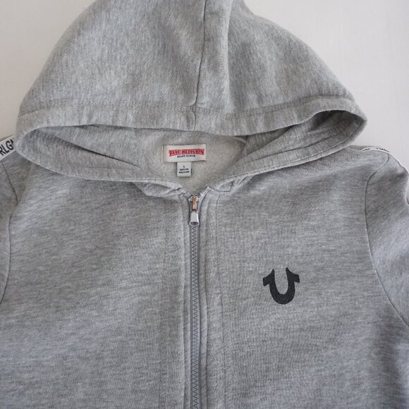 Vintage Y2K True Religion Grey Zip Up Cotton Blend Hoodie Sweatshirt L - Picture 11 of 11